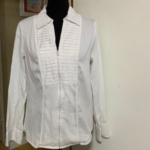 Zoe D zip front long sleeve top white size L